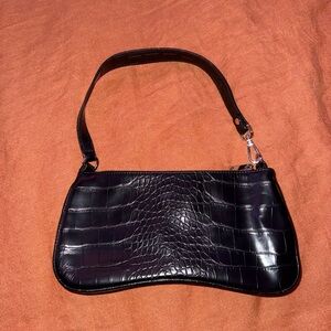 JW PEI Black Crocodile-Embossed Shoulder Bag
